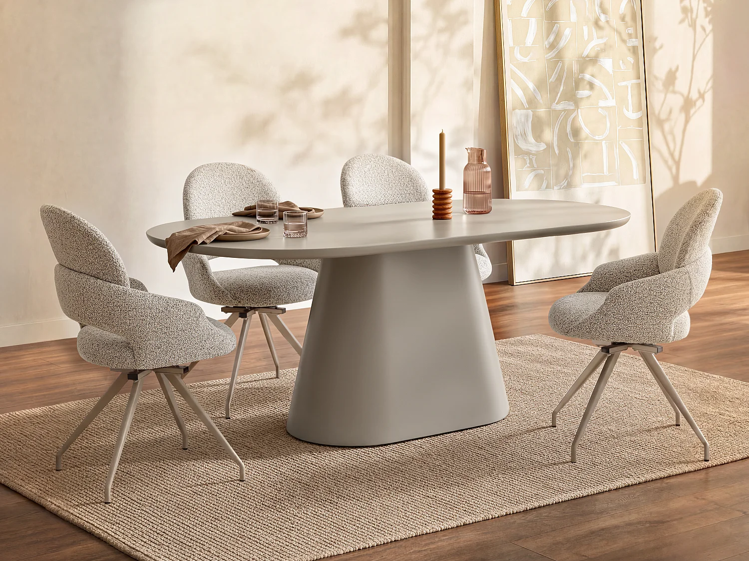 6 - seaterer MDF Dining Table - Taupe - VALIANA