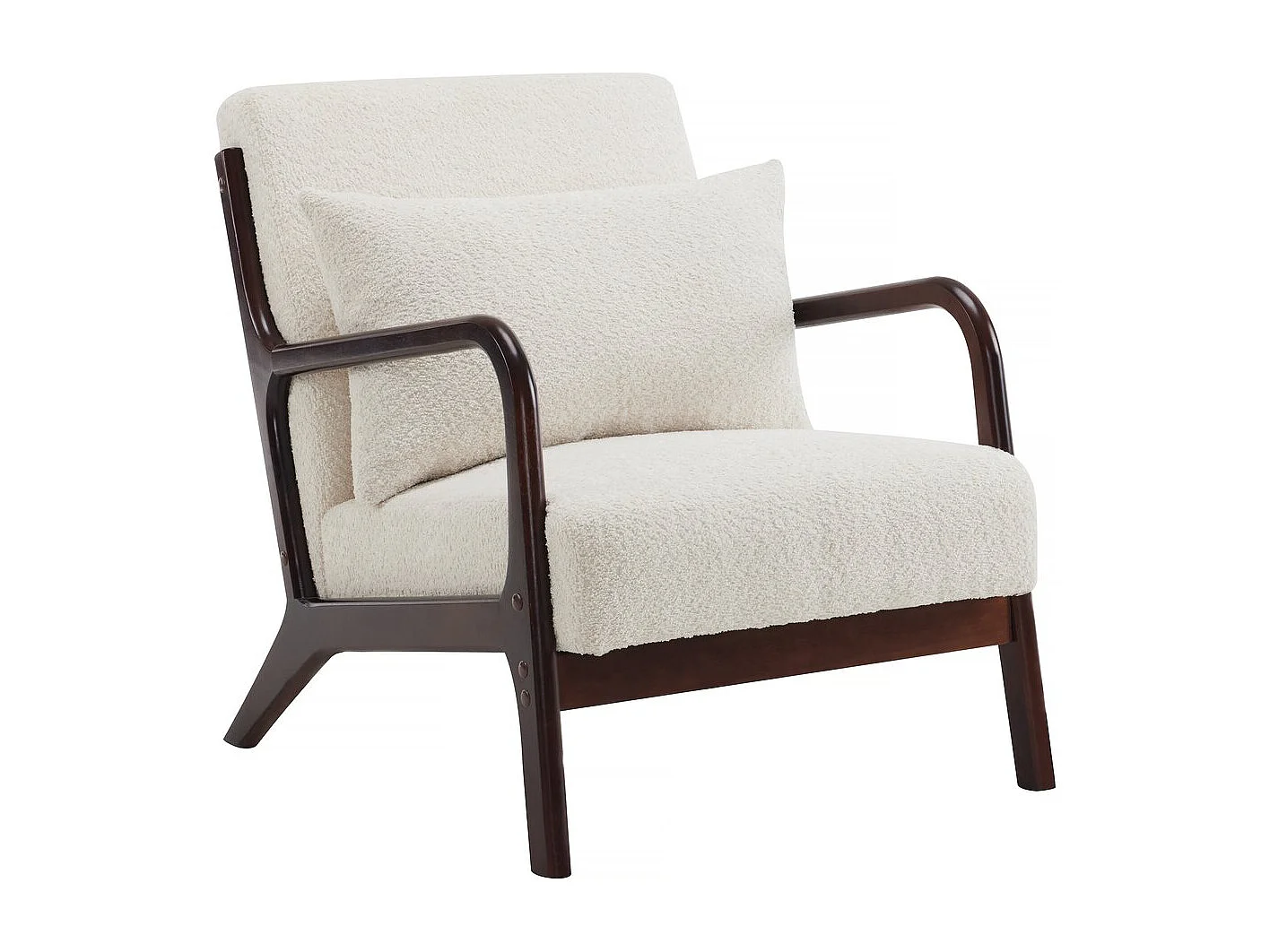 Fauteuil bouclette style scandinave en bois "Clinton"  - Blanc
