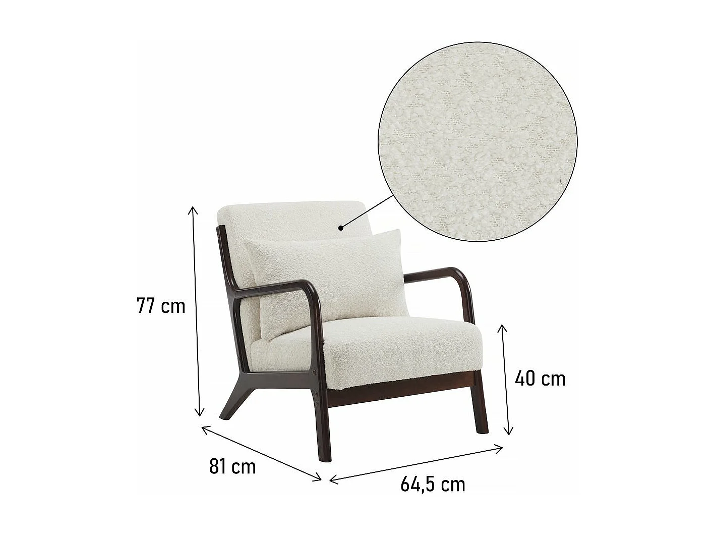 Fauteuil bouclette style scandinave en bois "Clinton"  - Blanc