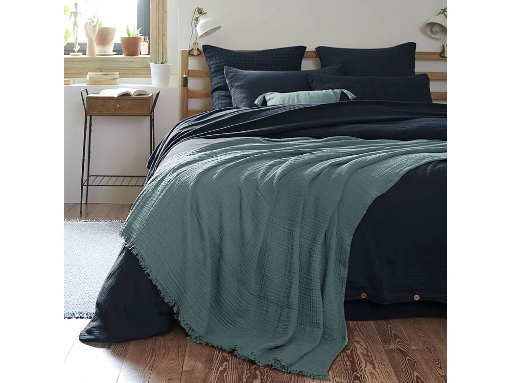 Plaid à franges 180x220 cm Gaze de coton Canard