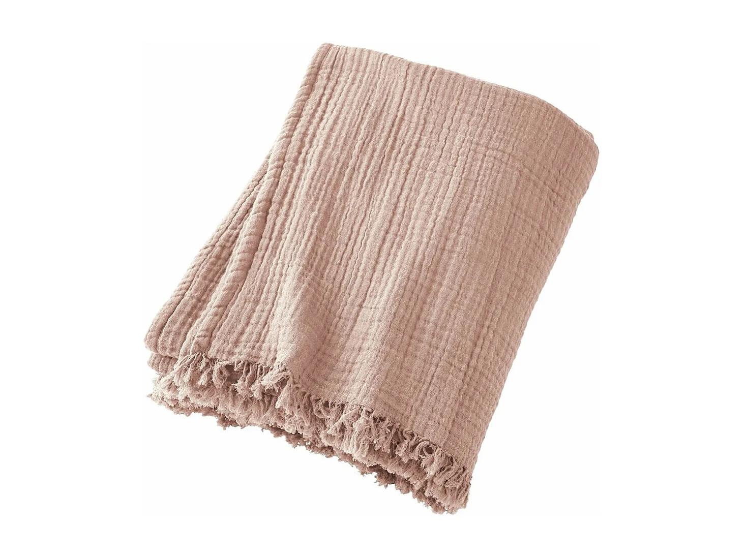 Plaid à franges 180x220 cm Gaze de coton Guimauve