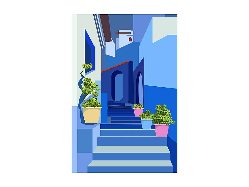 Tableau sur verre synthétique illustration escalier 80x120 cm