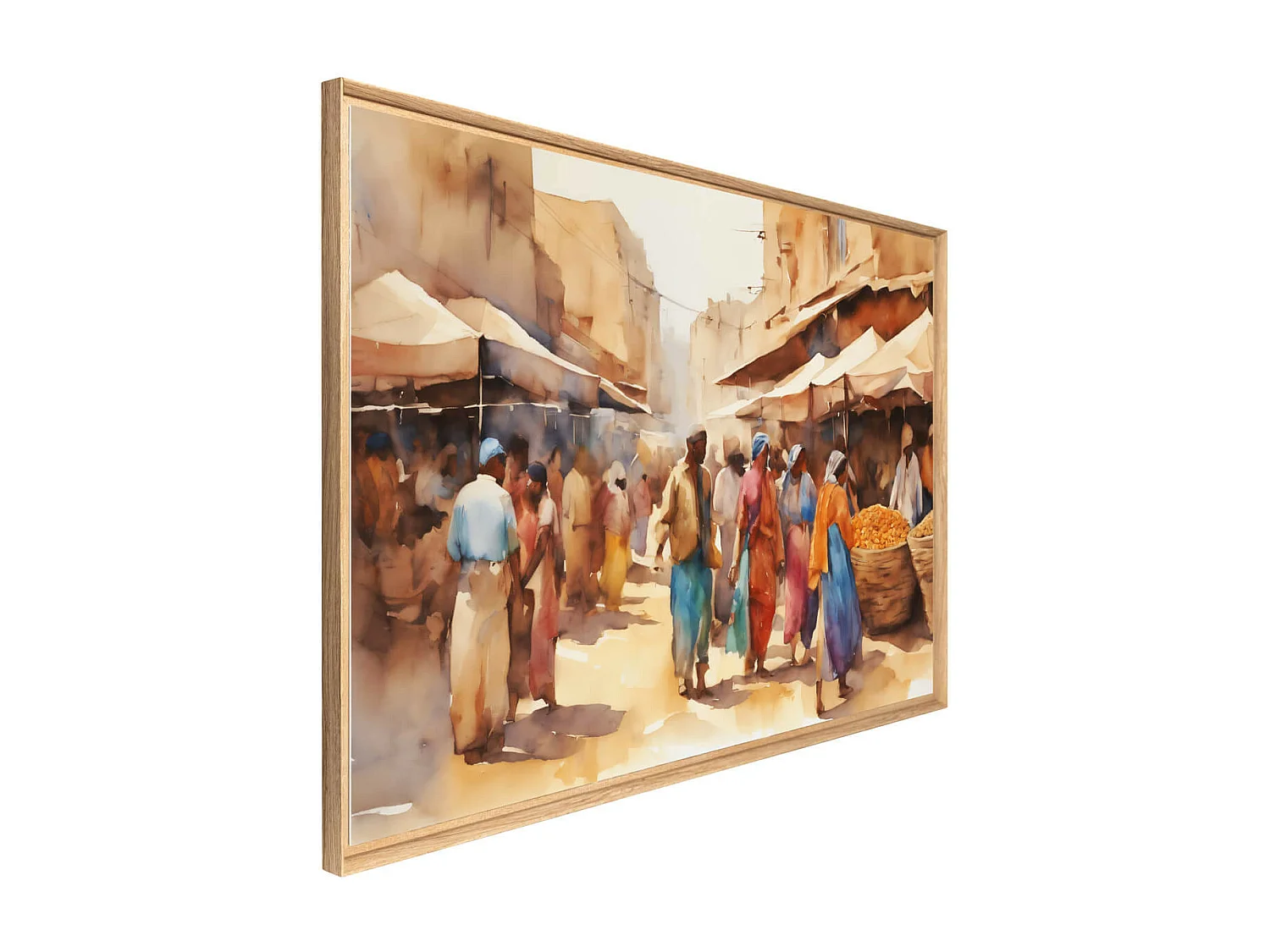 Tableau mural encadré marché aquarelle 65x97 cm