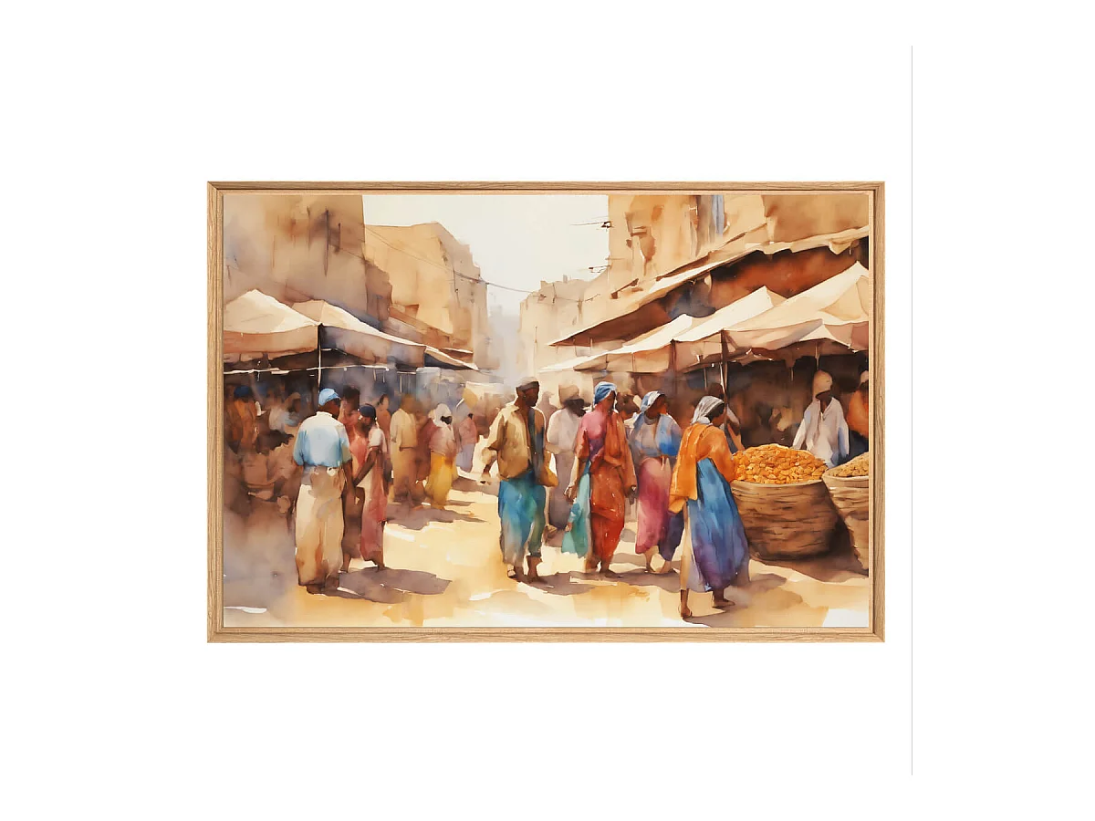 Tableau mural encadré marché aquarelle 65x97 cm