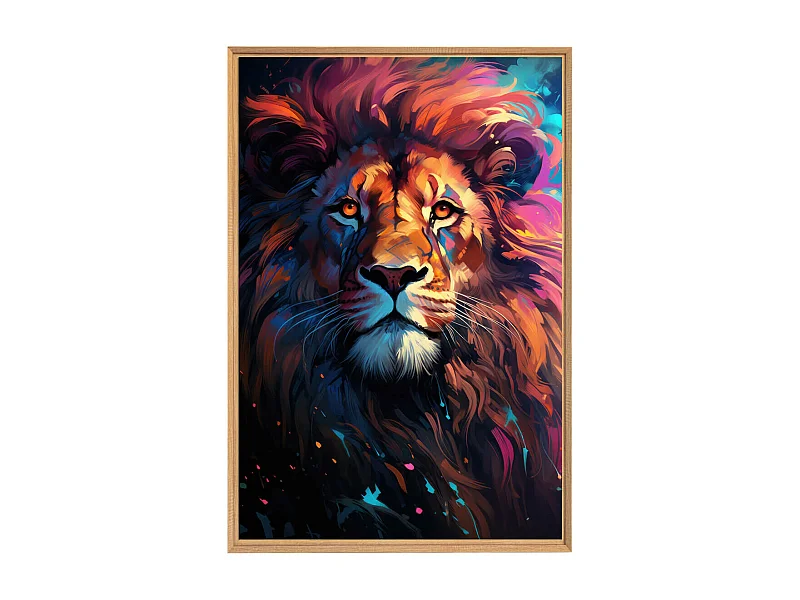 Tableau mural encadré lion vibrant 65x97 cm