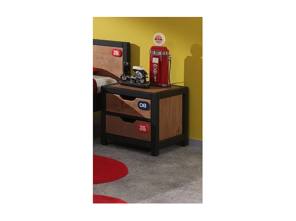 Pack - Lit Enfant & Chevet "Alex" 90x200cm Marron & Noir