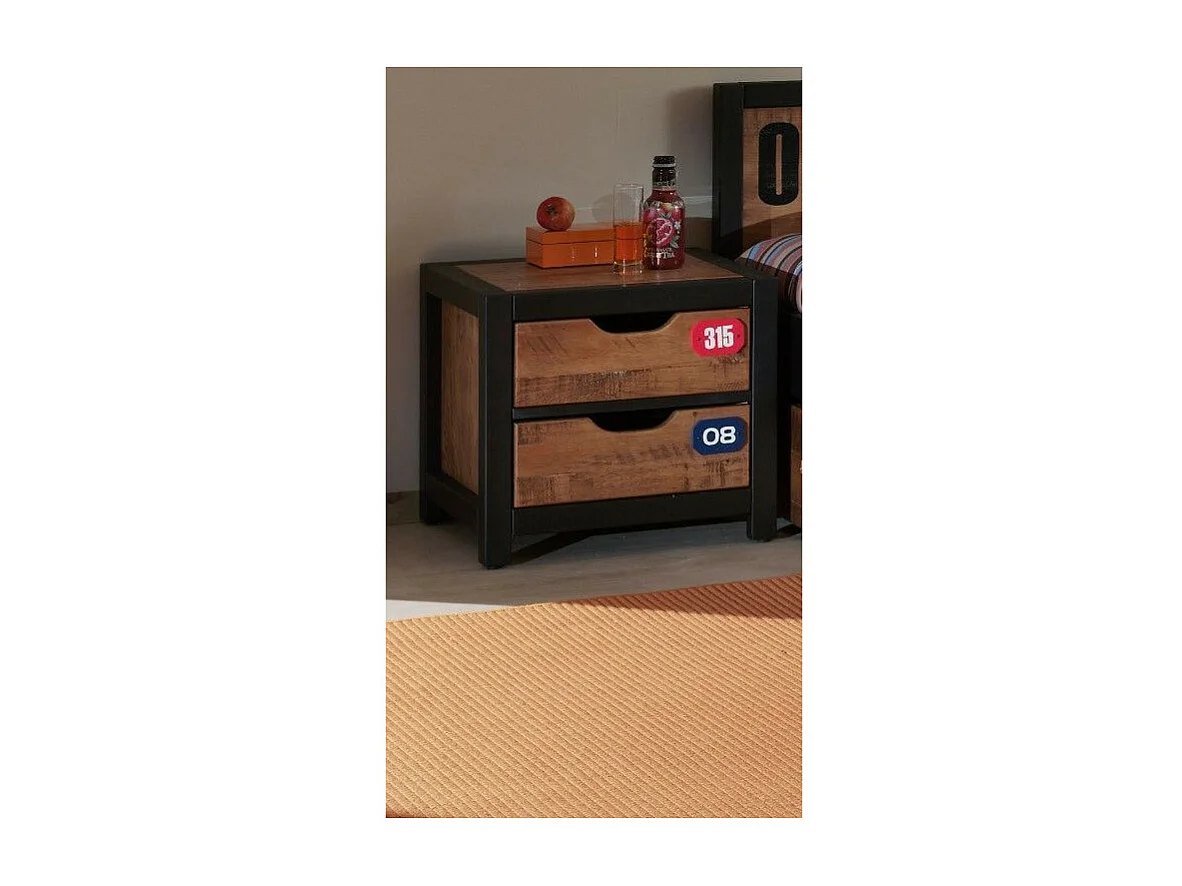 Pack - Lit Enfant & Chevet "Alex" 90x200cm Marron & Noir