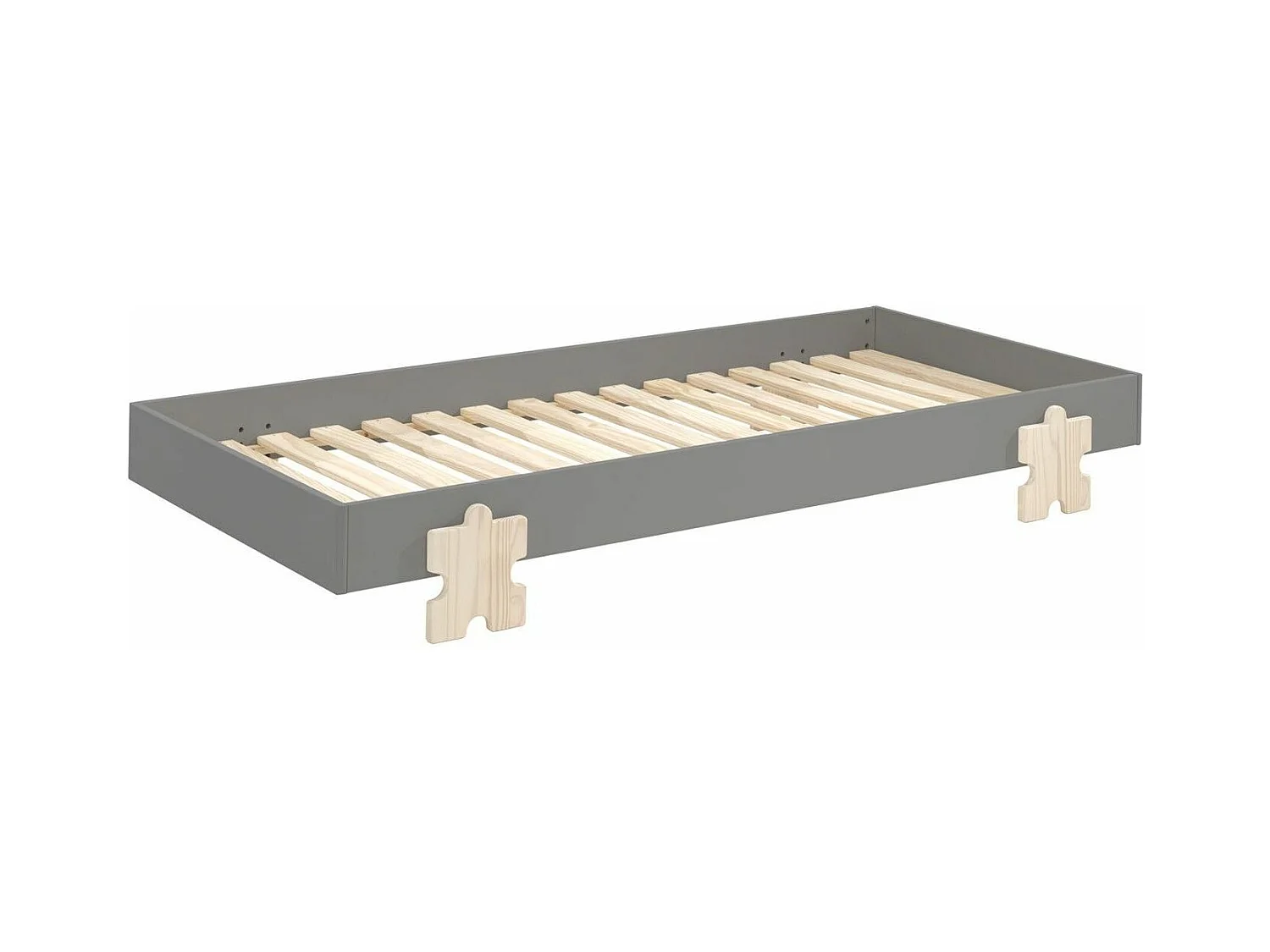 Set van 3 stapelbare bedden in massief grijs grenen en licht hout Valentino 90x200 cm