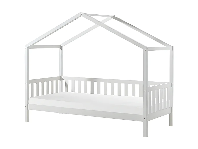 Pack - Lit Enfant Cabane & Matelas "Dallas II" 90x200cm Blanc