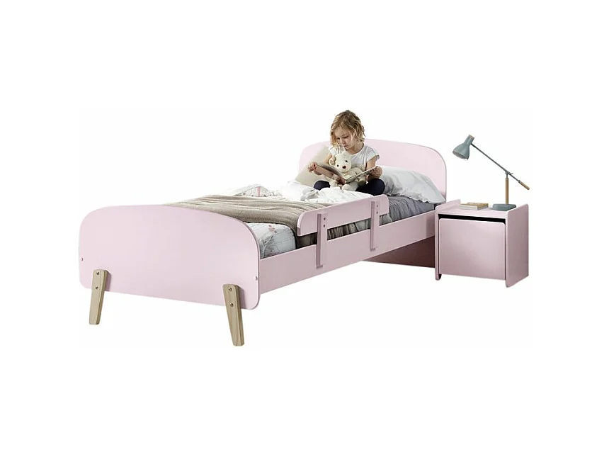 Pack - Lit Enfant, Barrière & Chevet "Kiddy" 90x200cm Rose