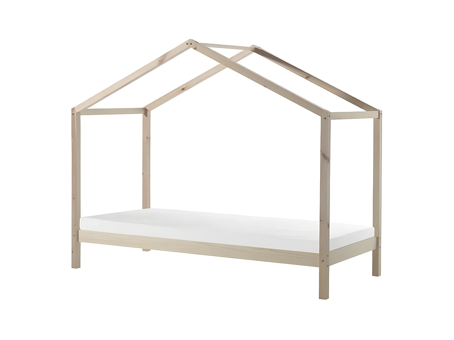 Pack - Lit Enfant Cabane & Matelas "Dallas III" 90x200cm Naturel