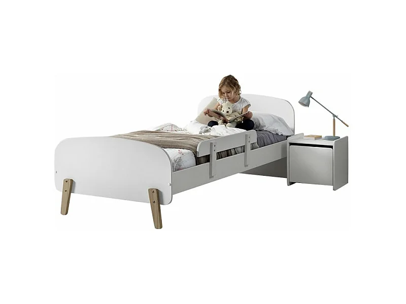 Pack - Lit Enfant, Barrière & Chevet "Kiddy" 90x200cm Blanc