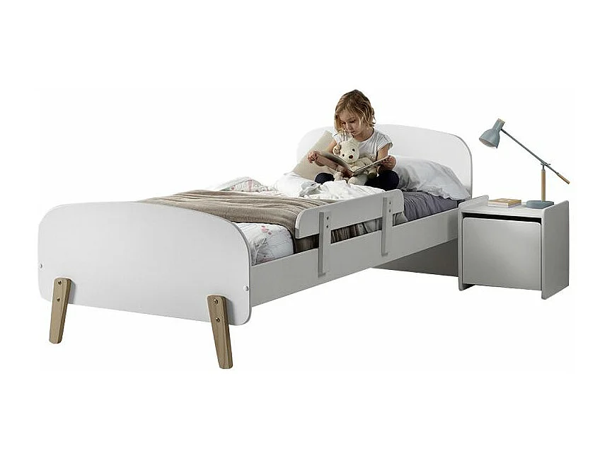 Pack - Lit Enfant, Barrière & Chevet "Kiddy" 90x200cm Blanc