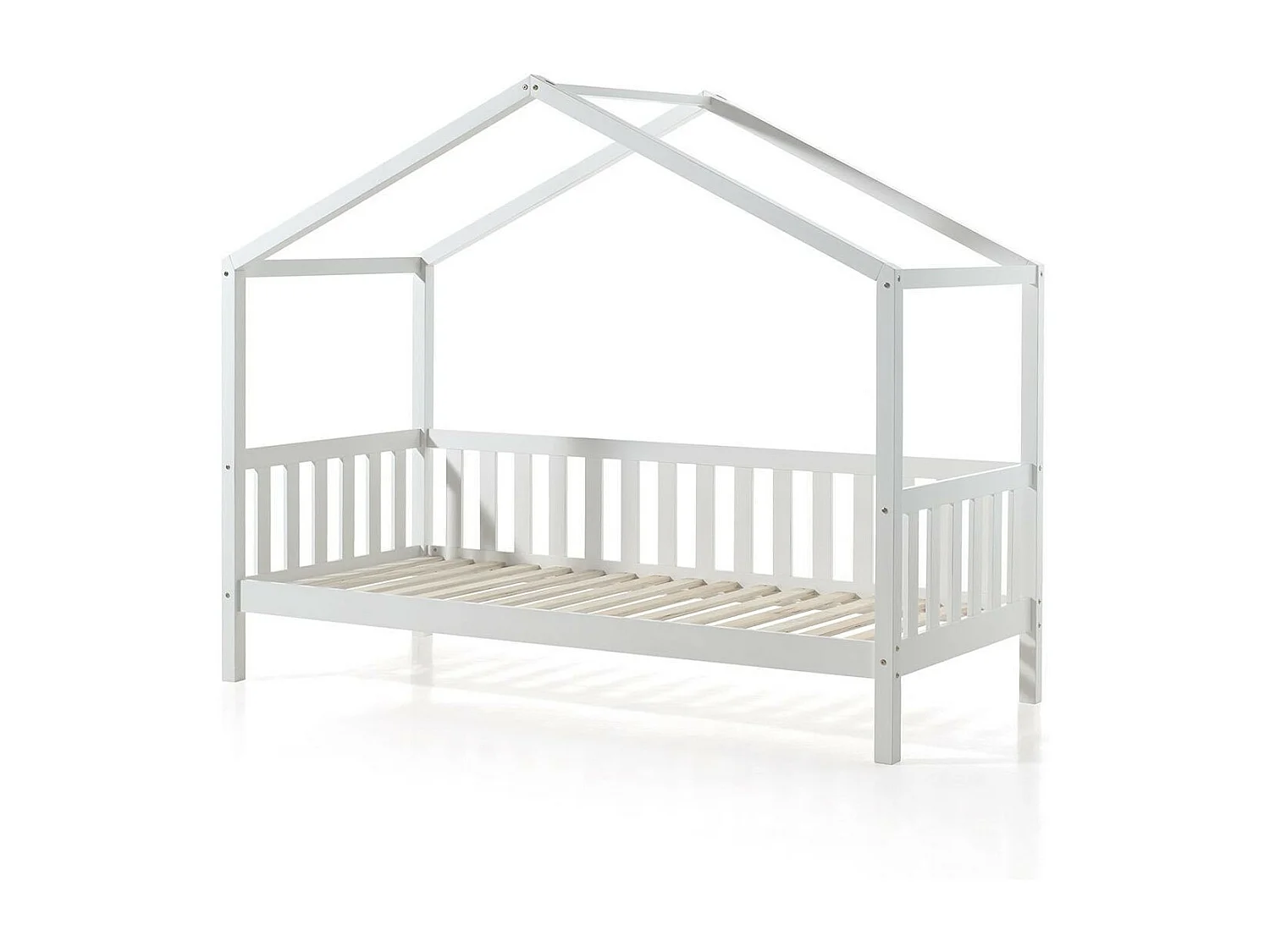 Pack - Lit Enfant Cabane, Barrière & Voile "Dallas II" 90x200cm Blanc