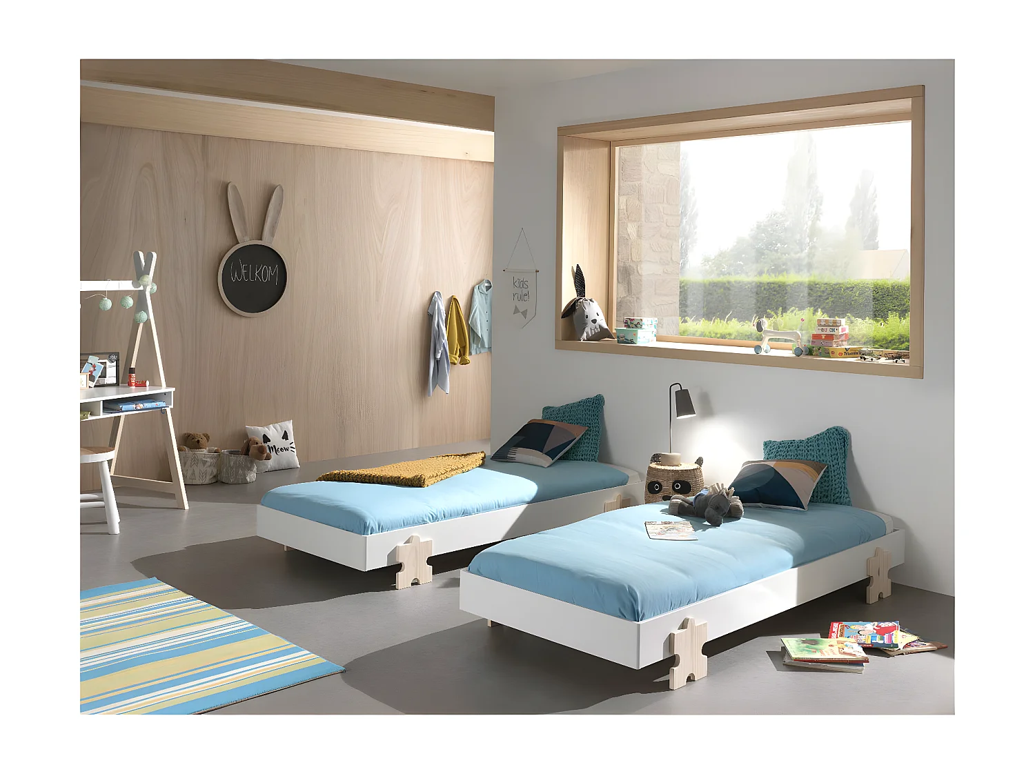 Set van 2 stapelbare bedden in wit massief grenen en licht hout Valentino 90x200 cm