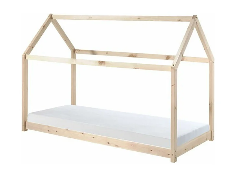 Lit Enfant & Matelas "Cabane" 90x200cm Naturel