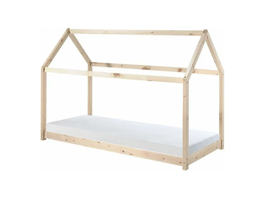 Lit Enfant & Matelas "Cabane" 90x200cm Naturel