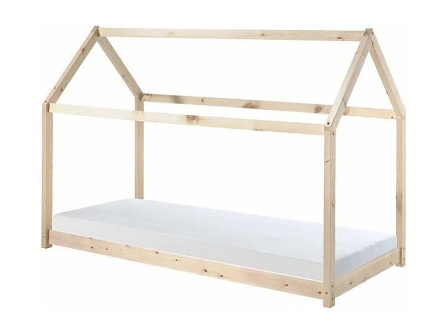Lit Enfant & Matelas "Cabane" 90x200cm Naturel
