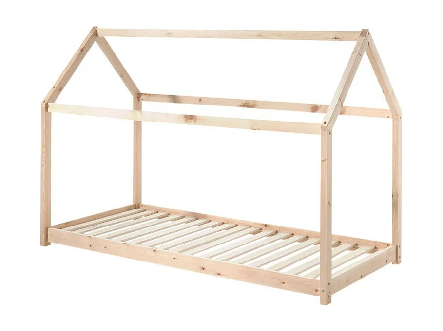 Lit Enfant & Matelas "Cabane" 90x200cm Naturel