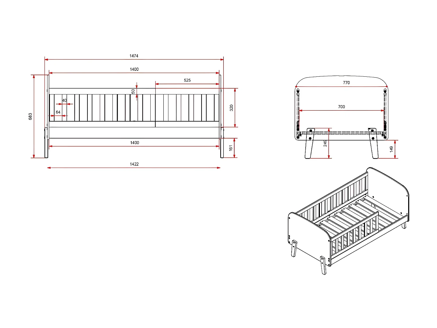 Pack - Lit Enfant & Tiroir de Lit "Kiddy" 70x140cm Blanc