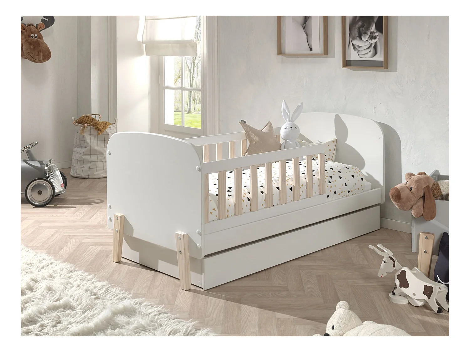 Pack - Lit Enfant & Tiroir de Lit "Kiddy" 70x140cm Blanc
