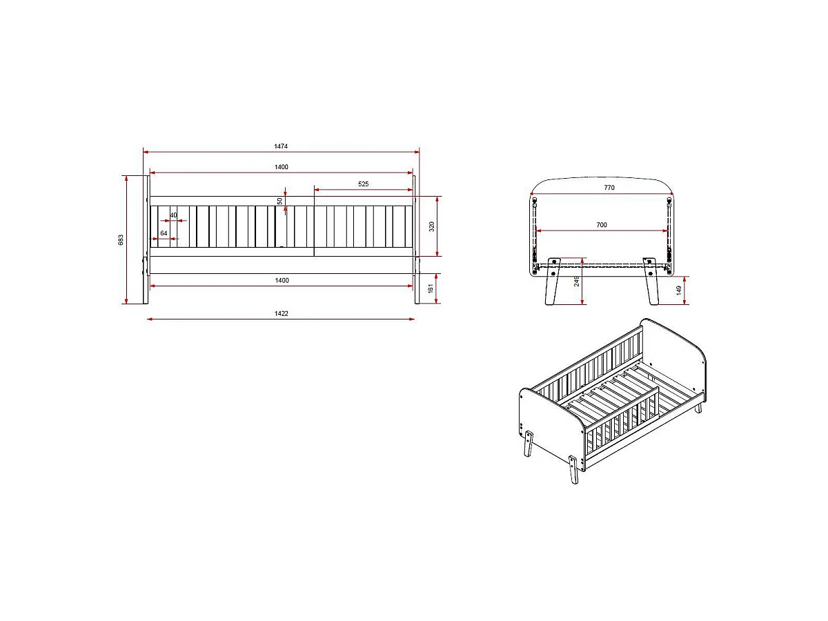 Pack - Lit Enfant & Tiroir de Lit "Kiddy" 70x140cm Blanc