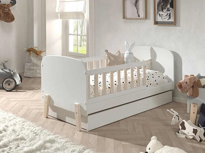 Pack - Lit Enfant & Tiroir de Lit "Kiddy" 70x140cm Blanc