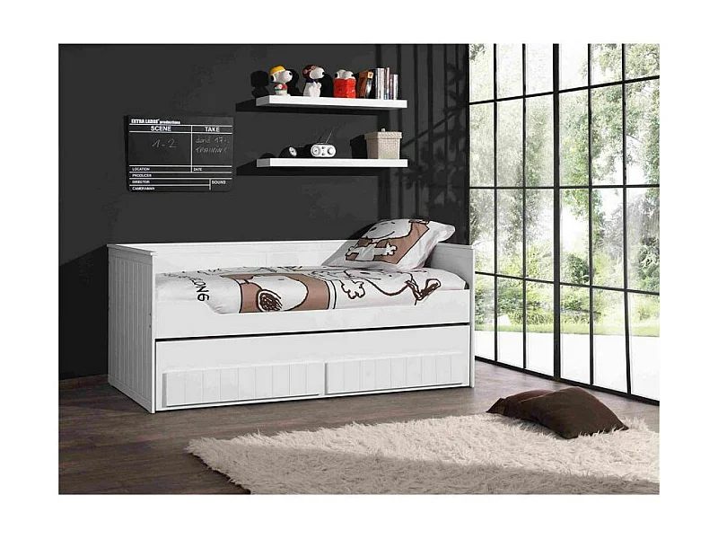 Pack - Lit Capitaine Enfant & Étagère "Robin" 90x200cm Blanc