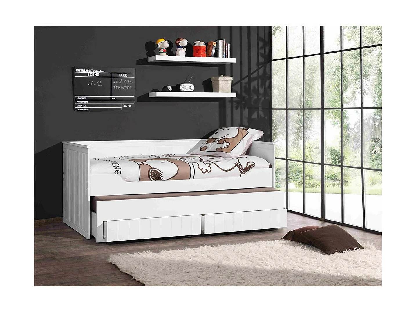 Pack - Lit Capitaine Enfant & Étagère "Robin" 90x200cm Blanc