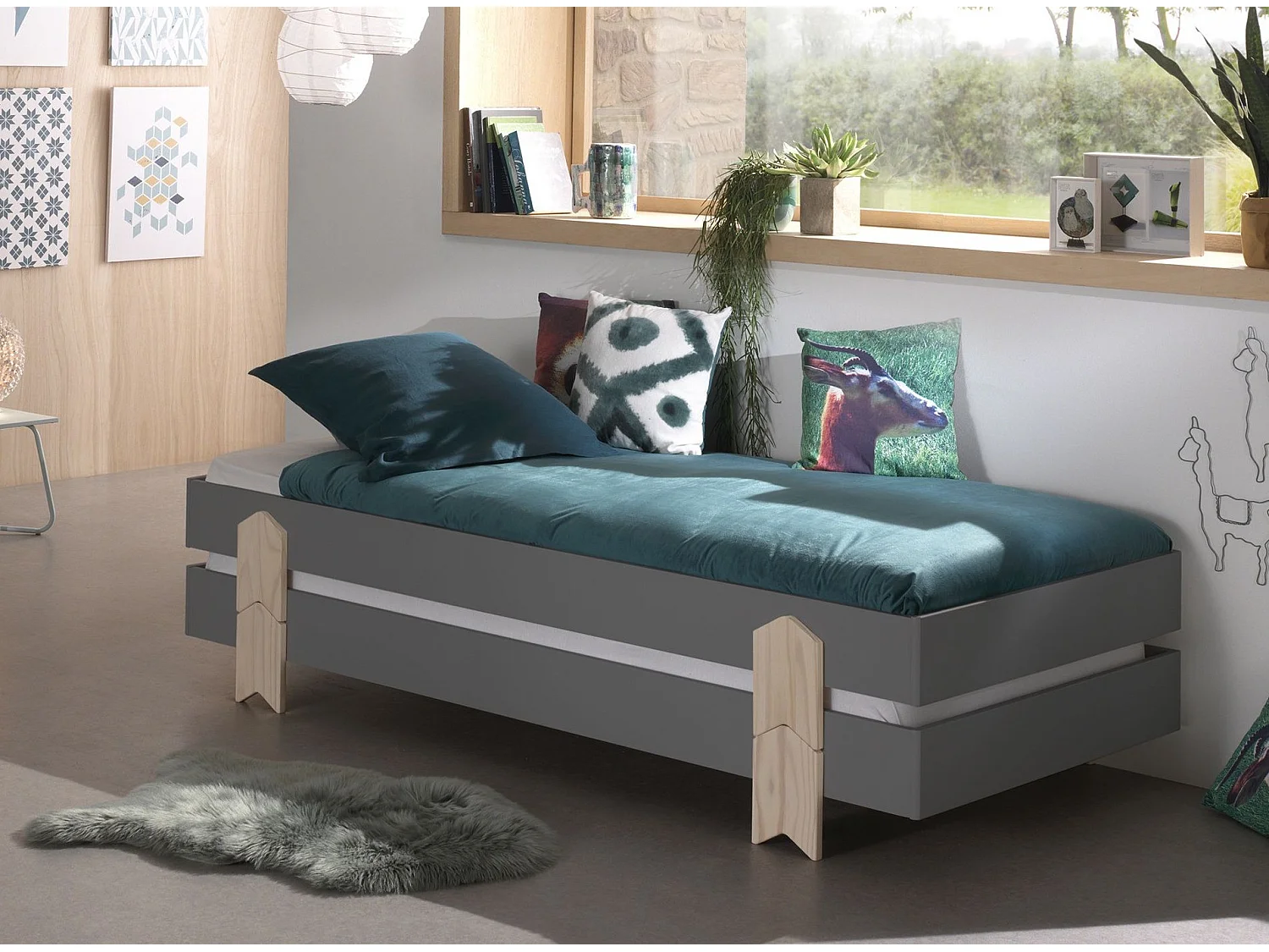 Lit Enfant en Bois "Modulo Arrow III" 90x200cm Gris