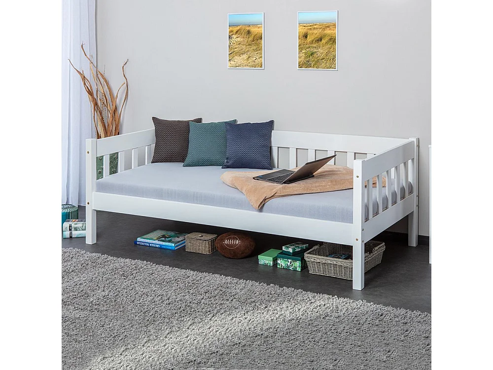 Lit Banquette en Bois "Trosin" 90x200cm Blanc