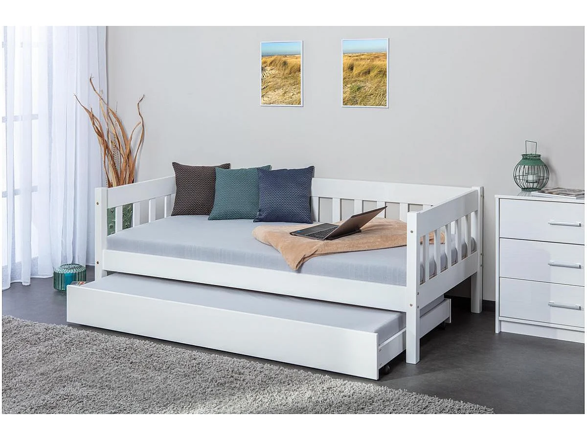 Lit Banquette en Bois "Trosin" 90x200cm Blanc