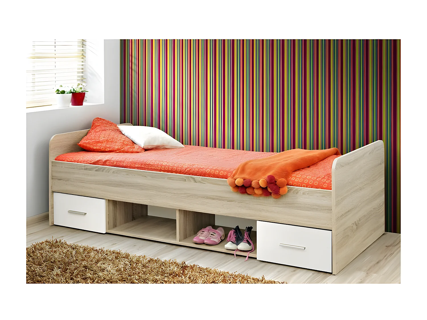 Łóżko DINO 90x200 dąb/biały mat