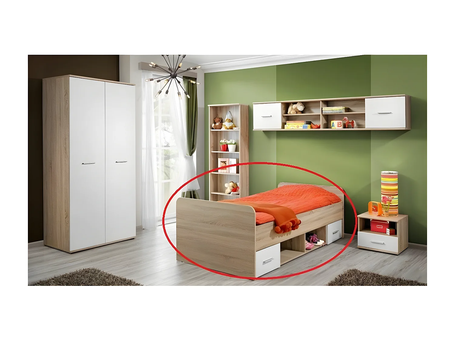 Łóżko DINO 90x200 dąb/biały mat