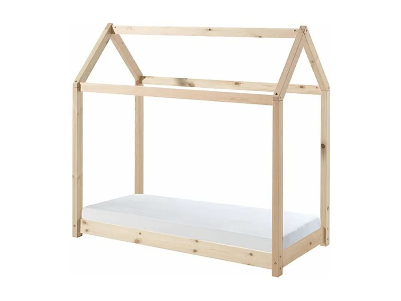 Lit Enfant & Matelas "Cabane" 70x140cm Naturel