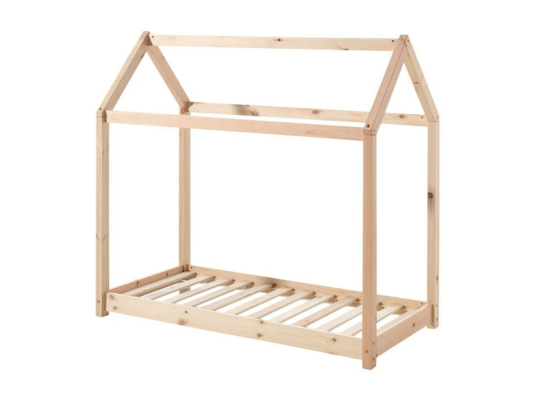 Lit Enfant & Matelas "Cabane" 70x140cm Naturel