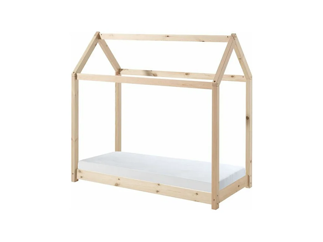 Lit Enfant & Matelas "Cabane" 70x140cm Naturel