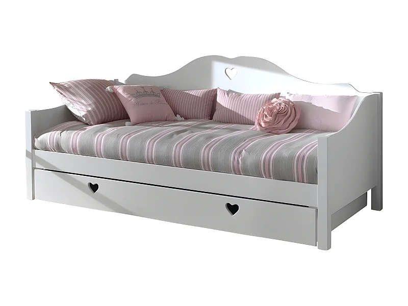 Pack - Lit Banquette Enfant, Sommier & Tiroir "Amori" 90x200cm Blanc