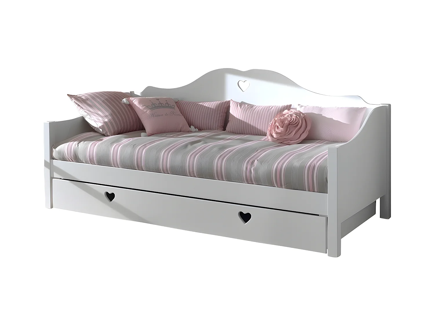 Sofá cama extraíble 90x200 cm con base de madera lacada en blanco Corazón