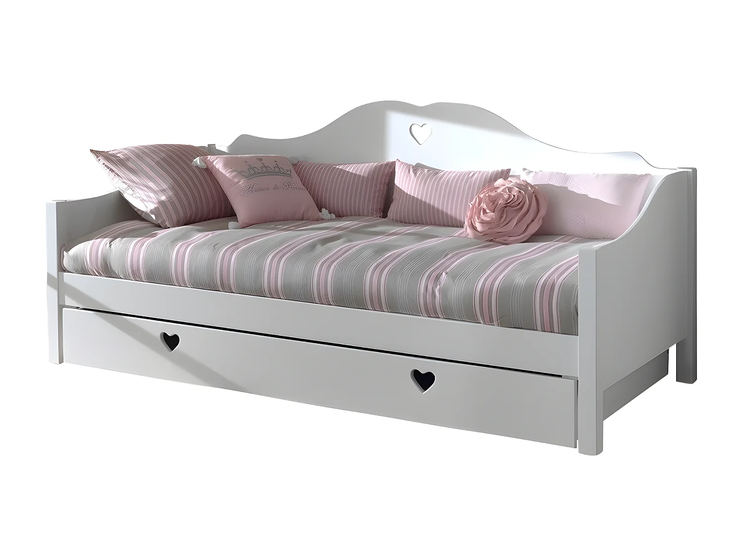Pack - Lit Banquette Enfant, Sommier & Tiroir "Amori" 90x200cm Blanc