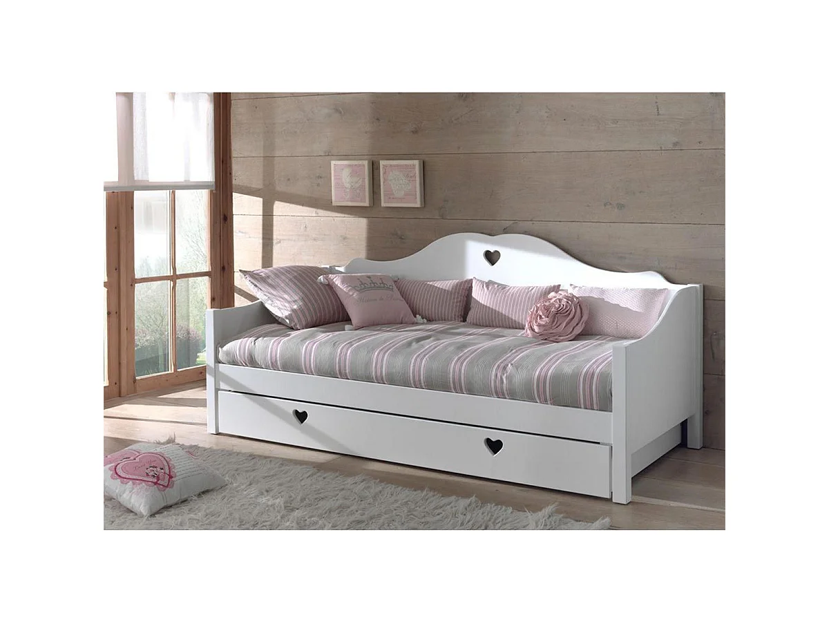 Pack - Lit Banquette Enfant, Sommier & Tiroir "Amori" 90x200cm Blanc