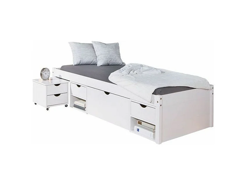 Opbergbed massief grenen wit gelakt Jam 90x200 cm