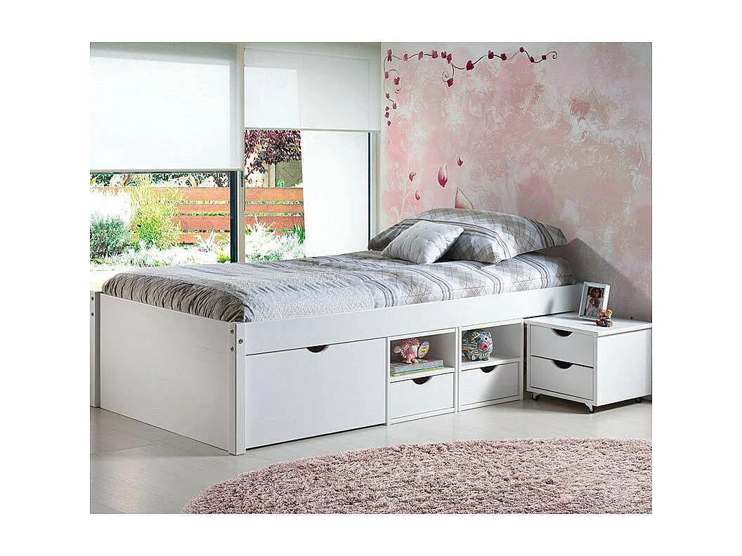 Opbergbed massief grenen wit gelakt Jam 90x200 cm