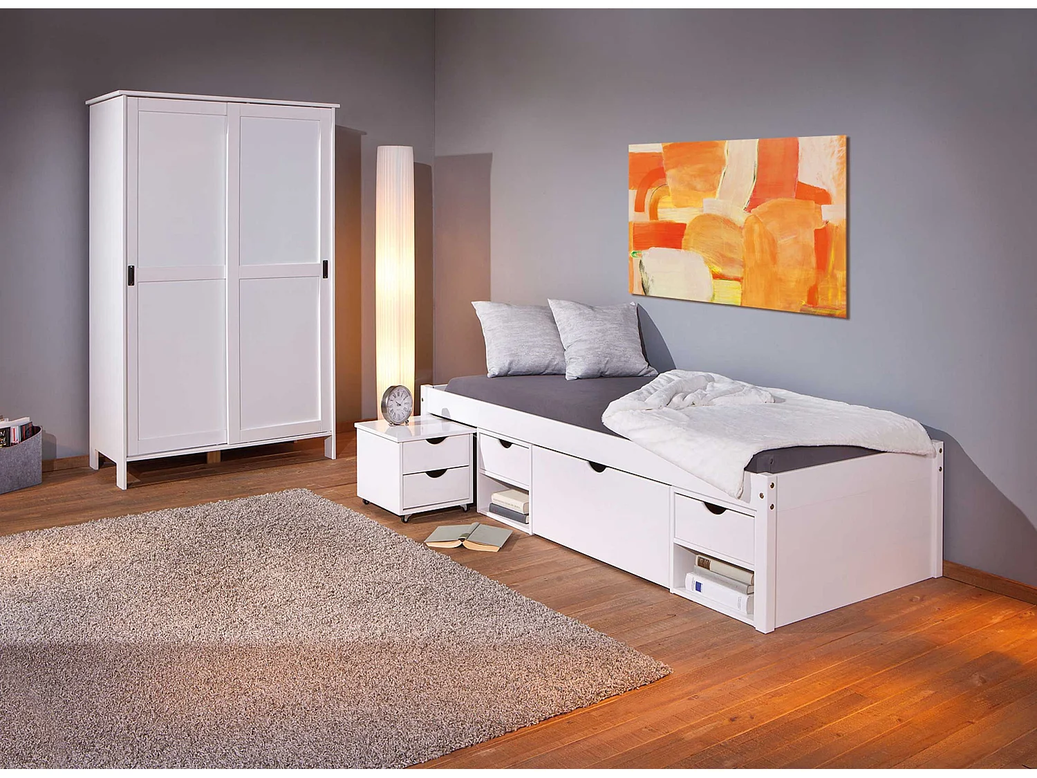 Opbergbed massief grenen wit gelakt Jam 90x200 cm