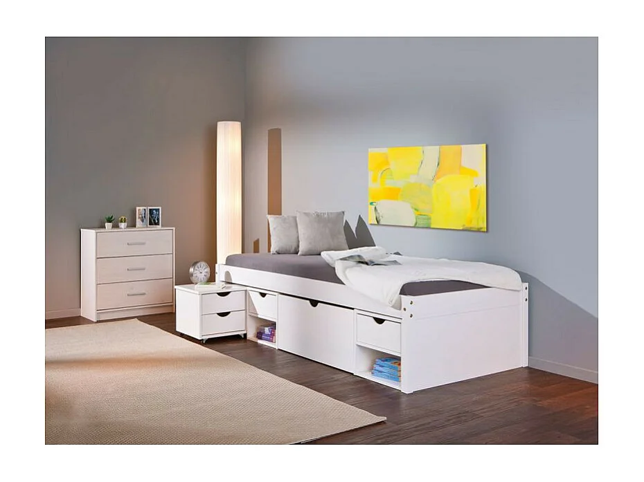 Opbergbed massief grenen wit gelakt Jam 90x200 cm