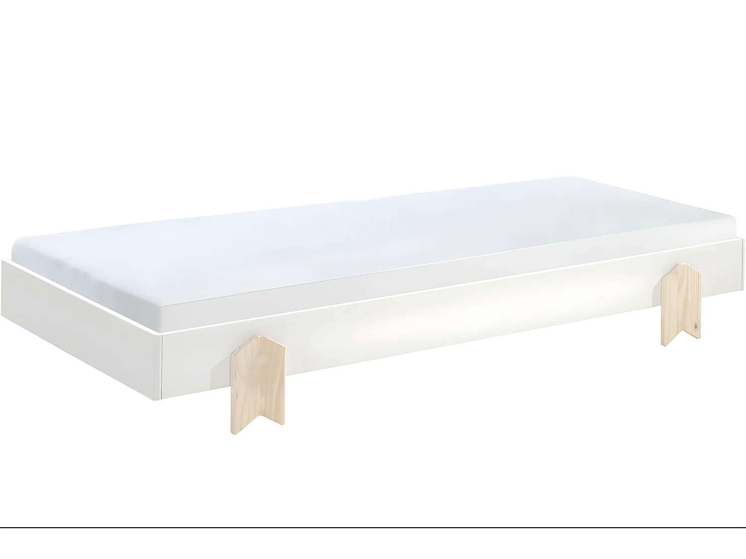 Set van 3 stapelbare bedden in wit massief grenen en licht hout Ridulo 90x200 cm