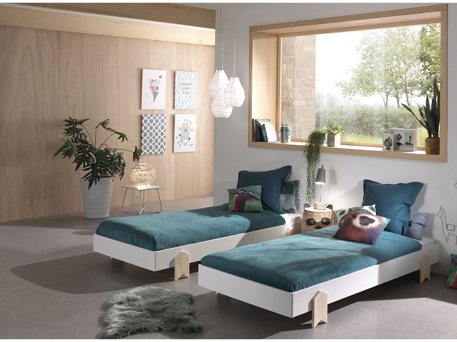 Set van 3 stapelbare bedden in wit massief grenen en licht hout Ridulo 90x200 cm