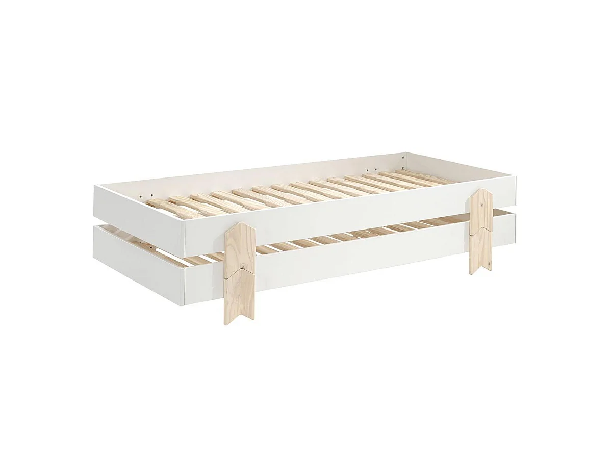 Set van 3 stapelbare bedden in wit massief grenen en licht hout Ridulo 90x200 cm