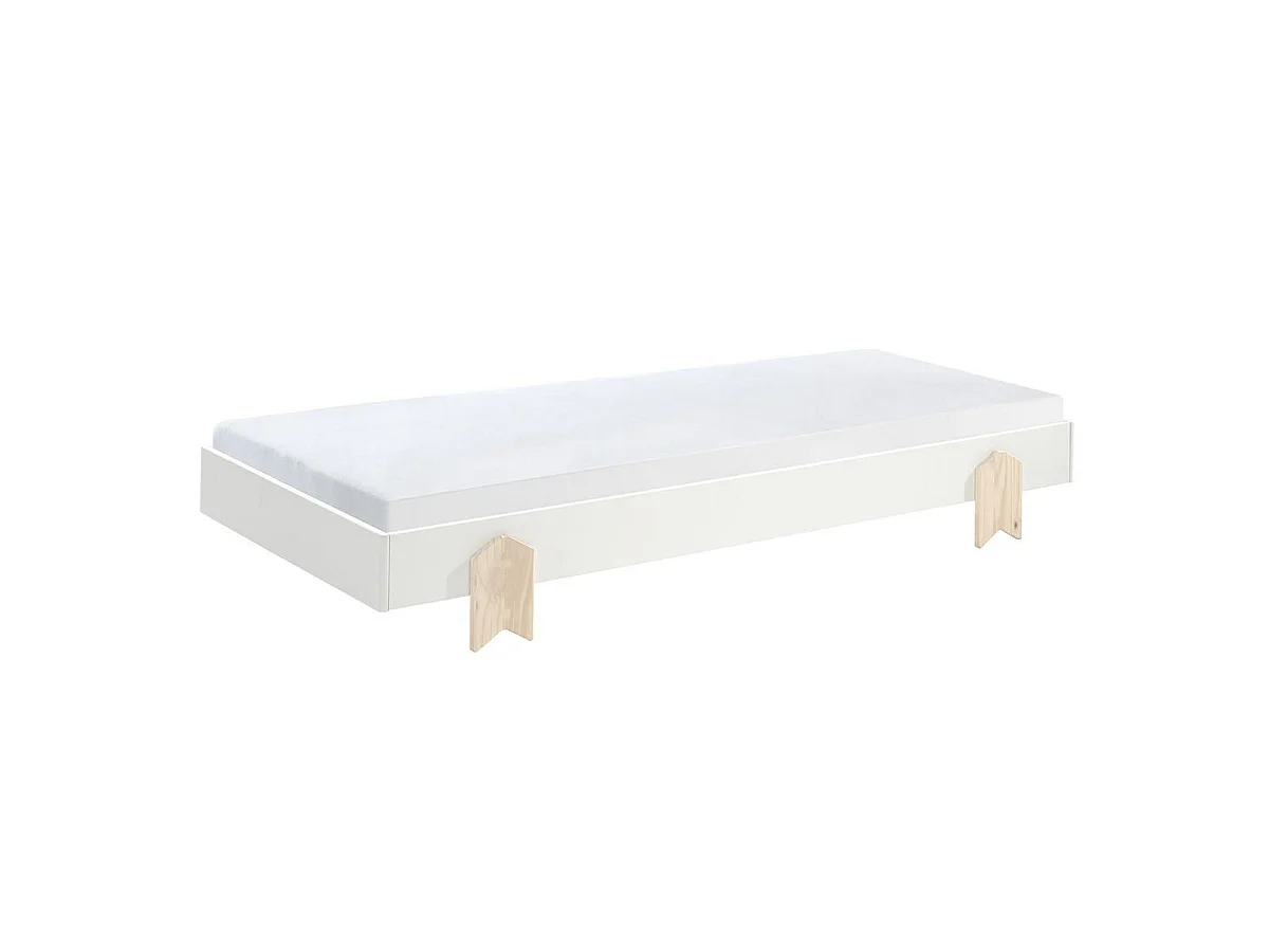Set van 3 stapelbare bedden in wit massief grenen en licht hout Ridulo 90x200 cm