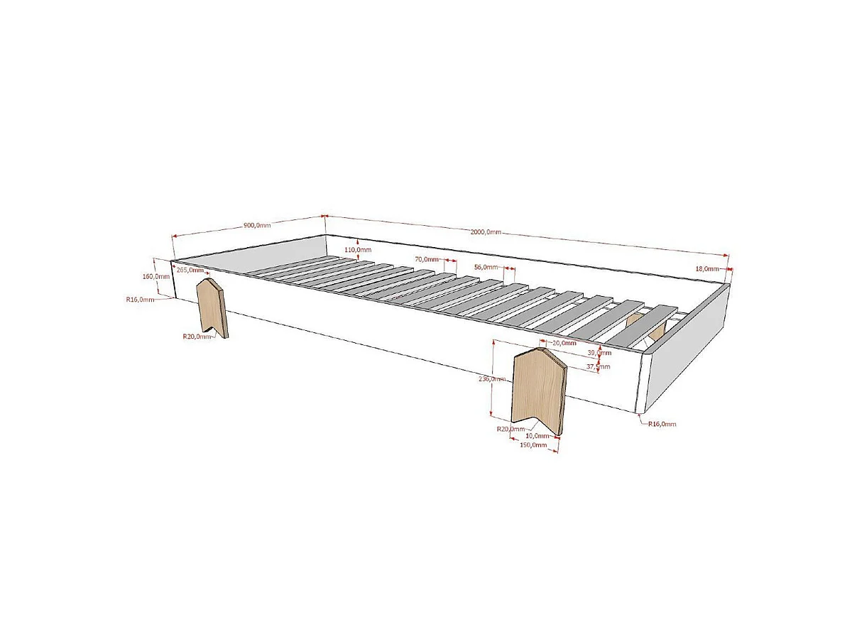 Set van 3 stapelbare bedden in wit massief grenen en licht hout Ridulo 90x200 cm